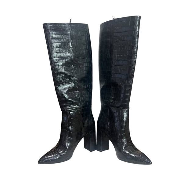 H&M Black Crocodile Embossed Knee-High Boots size US 4.5 Animal Faux Leather - Picture 3 of 5